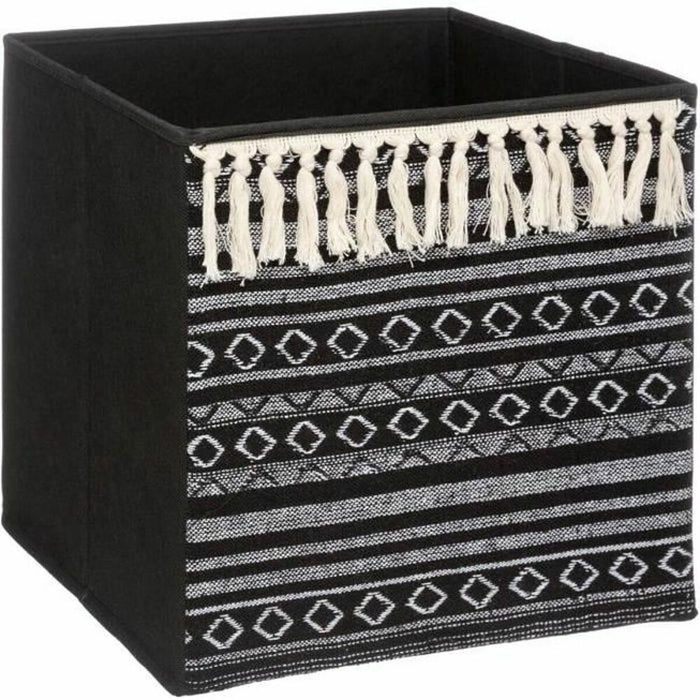 Cesta Decorativa Five Etnic Con flecos 31 x 31 x 31 cm Negro Poliéster Plástico