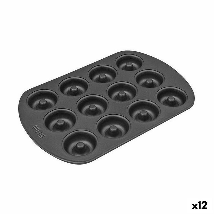 Molde para Horno Quttin Negro Acero al carbono Rosquillas 26,5 x 18 x 2 cm (12 Unidades)