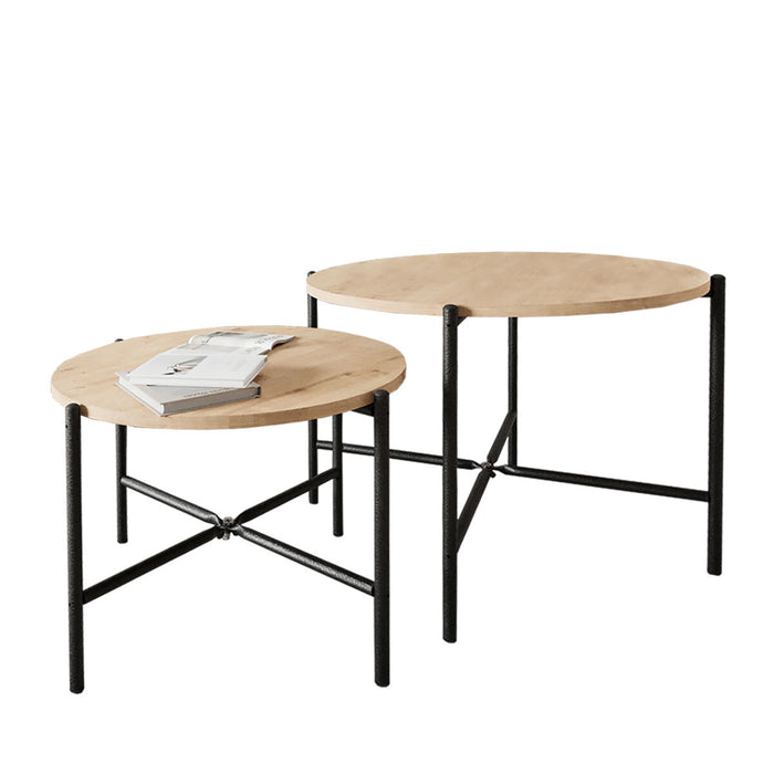 Jeu de 2 tables Alexandra House Living Noir Chêne Métal Bois MDP 50 x 40 x 50 cm 65 x 50 x 65 cm