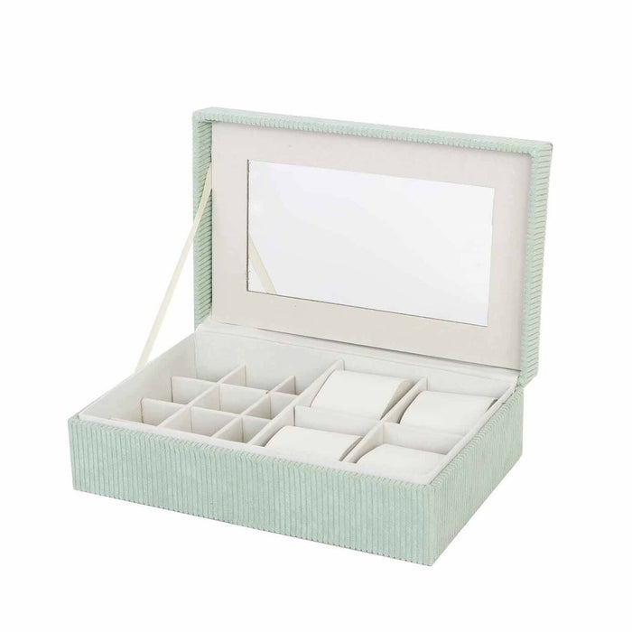 Jewelry box Versa Green Polyester Cardboard Mirror 16 x 7,8 x 25 cm