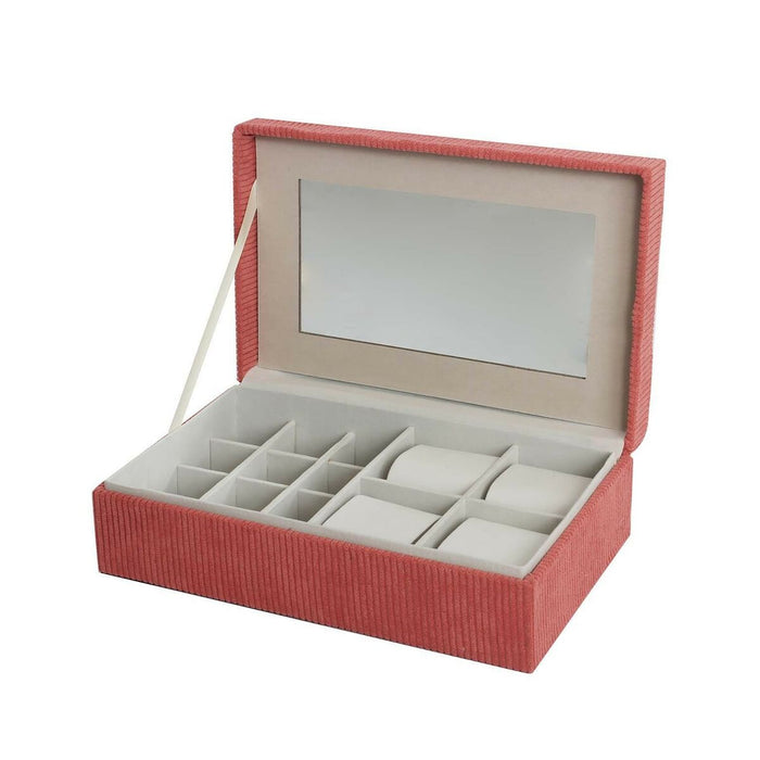 Jewelry box Versa Red Polyester Cardboard Mirror 16 x 7,8 x 25 cm