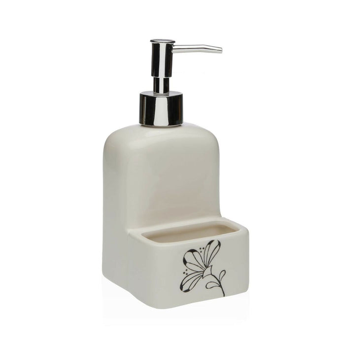 Distributeur de Savon Versa Céramique ABS Dolomite Fleurs 9 x 18,5 x 8 cm