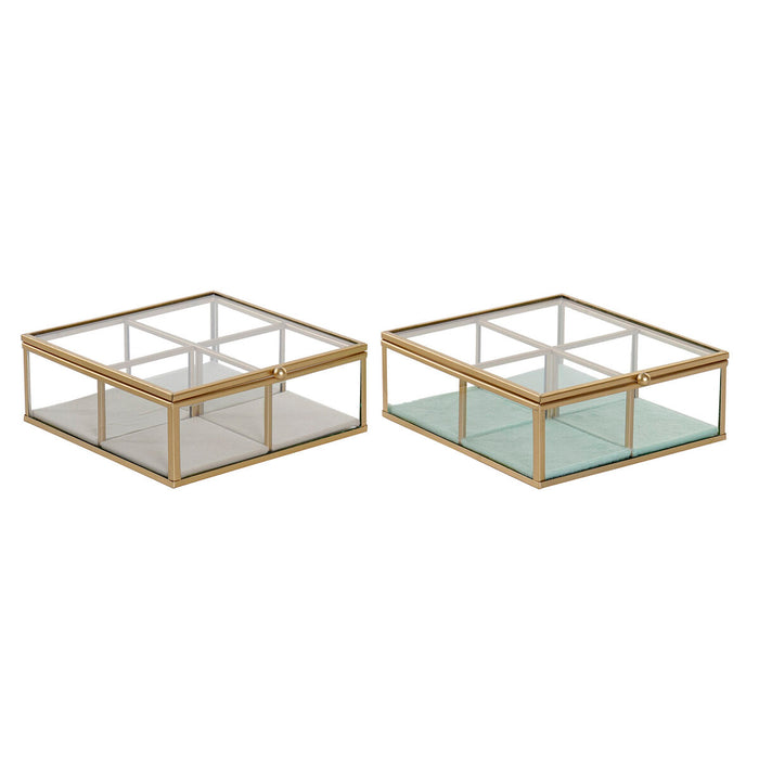 Caja-Joyero DKD Home Decor Verde Gris claro Metal Cristal 15 x 15 x 5,5 cm (2 Unidades)