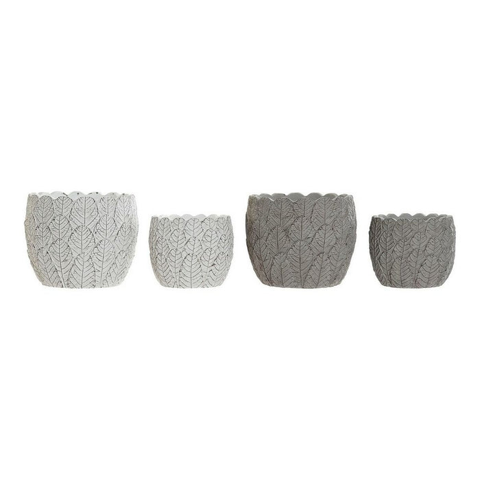 Set de pots DKD Home Decor Gris Ciment Blanc Feuille d'une plante (2 Unités) (18 x 18 x 15 cm)