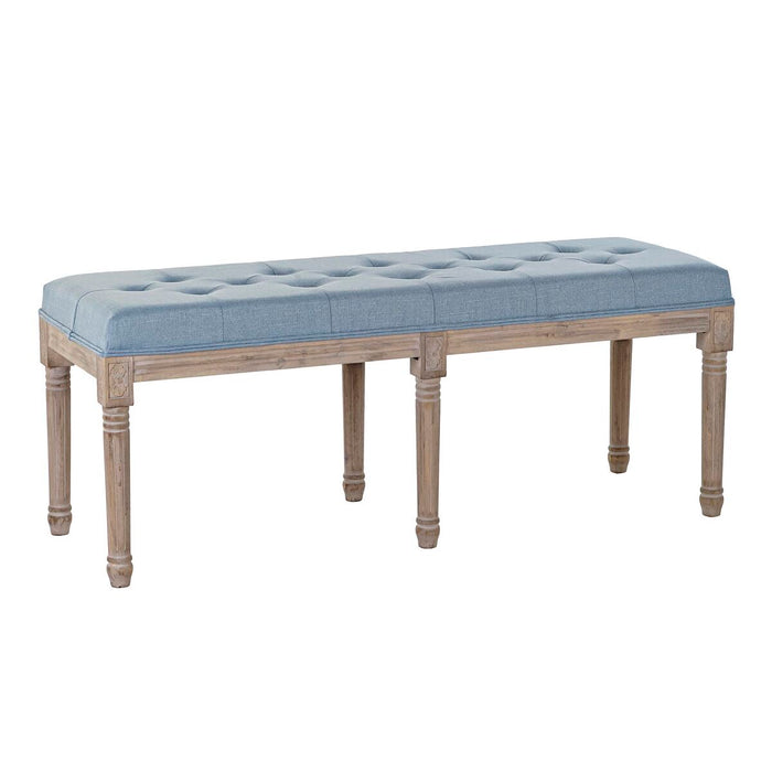 Banqueta DKD Home Decor   Azul Poliéster Lino Madera de caucho (122 x 41 x 48 cm)