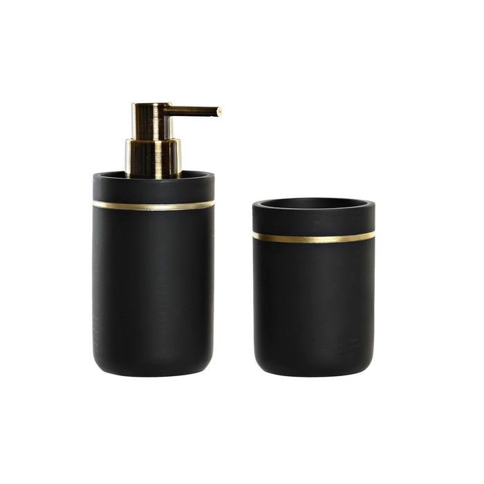 Set de Baño DKD Home Decor Negro Dorado Resina 7 x 7 x 17 cm 2 Piezas