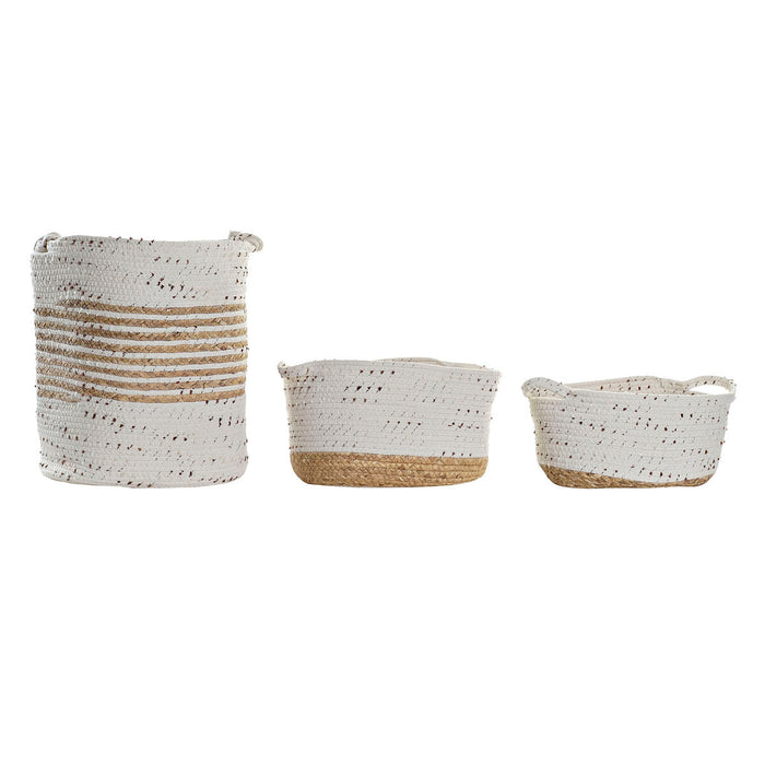 Set de basket DKD Home Decor Coton Boho Joncs (36 x 26 x 42 cm) (3 Pièces)