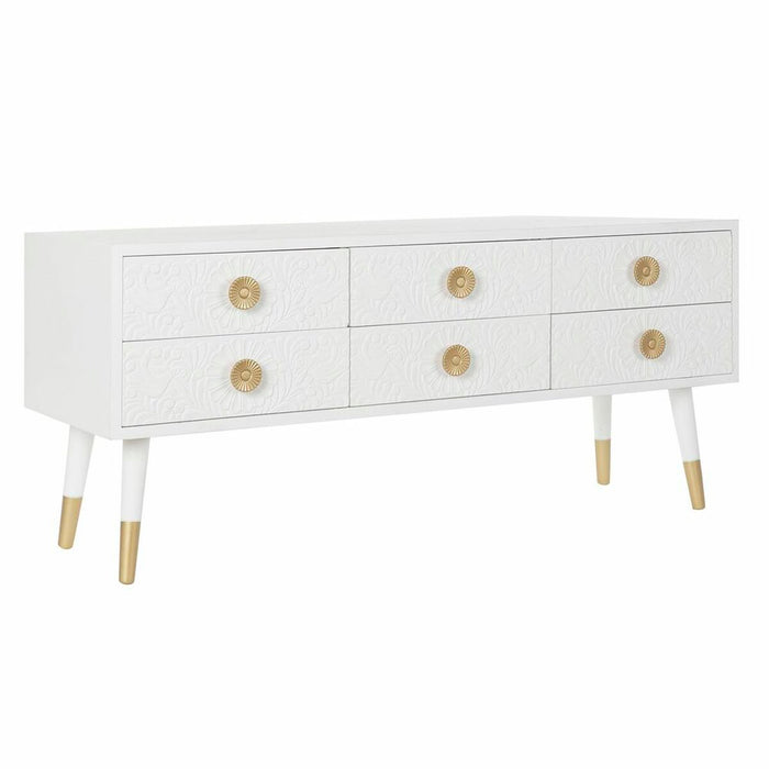 Mueble de TV DKD Home Decor Blanco Dorado Abeto Madera MDF 120 x 42 x 54 cm