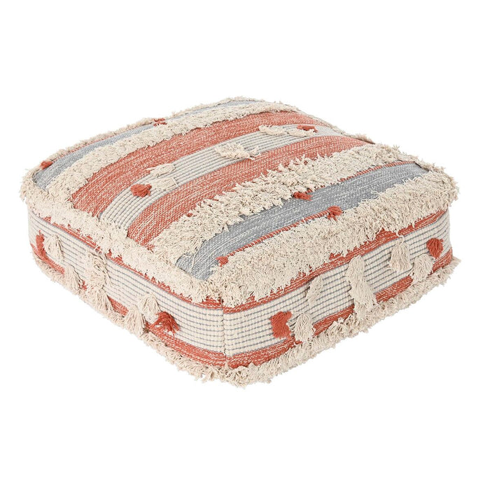 Pouf DKD Home Decor Blanc Orange Rayures Boho 60 x 60 x 25 cm (2 Unités)