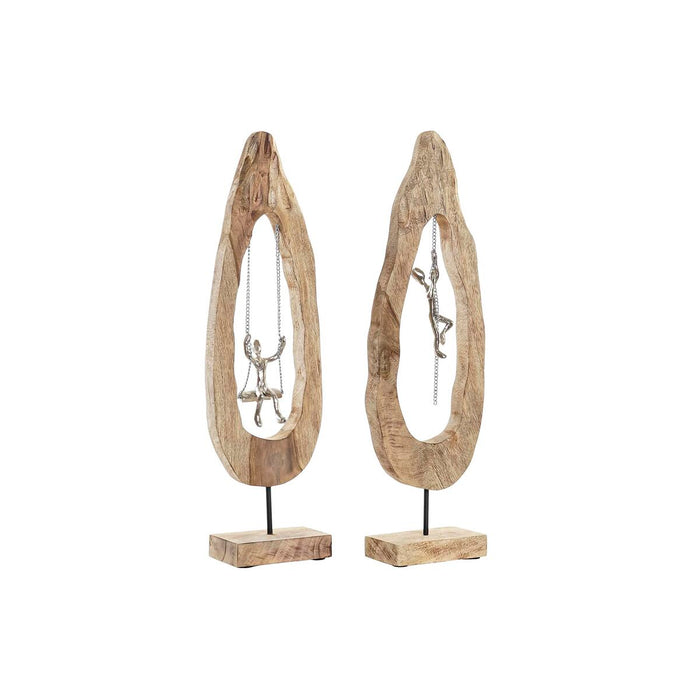 Figura Decorativa DKD Home Decor Marrón Plateado Natural 18 x 9 x 62 cm (2 Unidades)