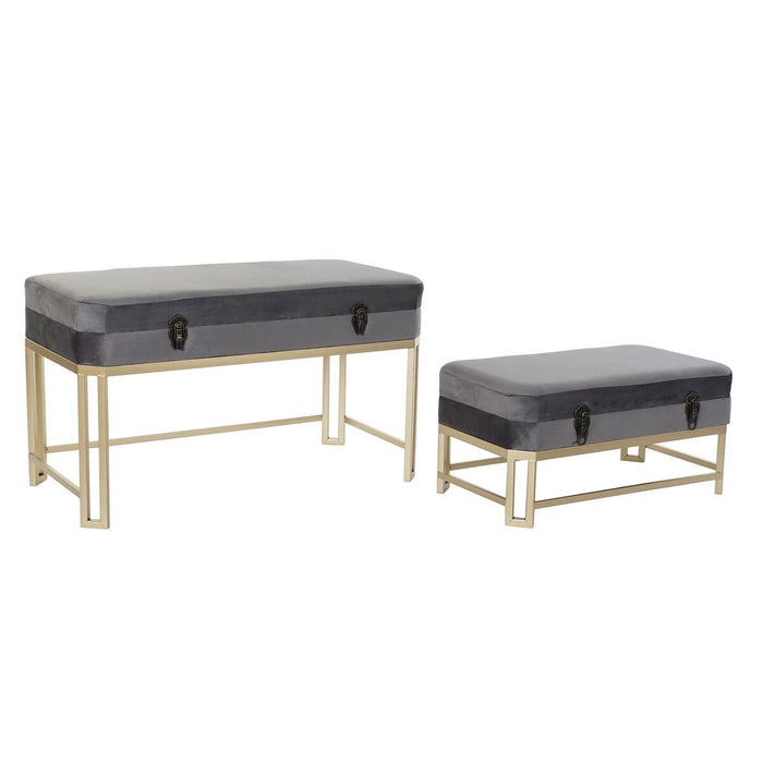 Bench DKD Home Decor   Grey Golden Metal Velvet (80 x 40 x 47 cm)