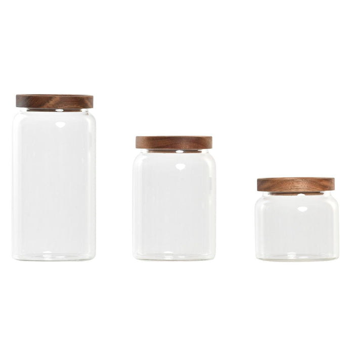 Set de 3 Botes DKD Home Decor Acacia Vidrio de Borosilicato (1 L) (400 ml) (700 ml) (3 Piezas)