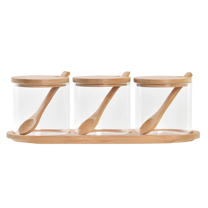 Sucrier DKD Home Decor Basique Transparent Naturel Bambou 3 Pièces 8,5 cm 29 x 10 x 10 cm