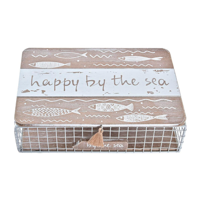 Decorative box DKD Home Decor White Brown Wood Metal 24 x 16 x 6 cm