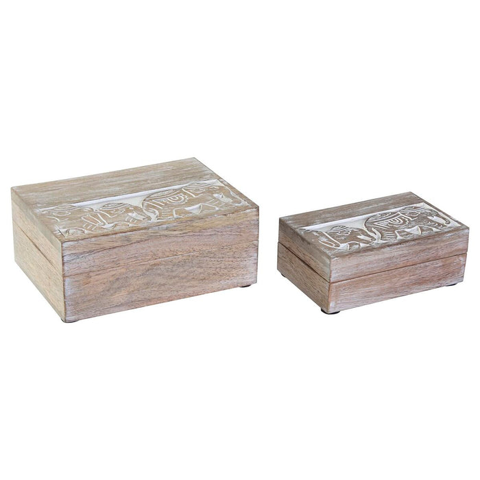 Set of decorative boxes DKD Home Decor Elephant White Mango wood 18 x 13 x 8 cm (2 Units)