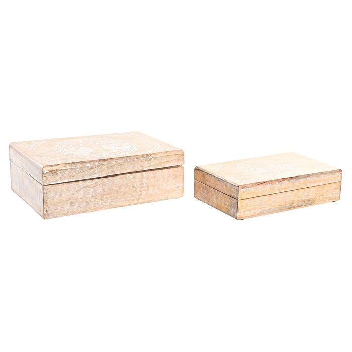 Juego de Cajas Decorativas DKD Home Decor Blanco Marrón Madera de mango Árbol Decapé 25 x 17 x 8 cm (2 Unidades)