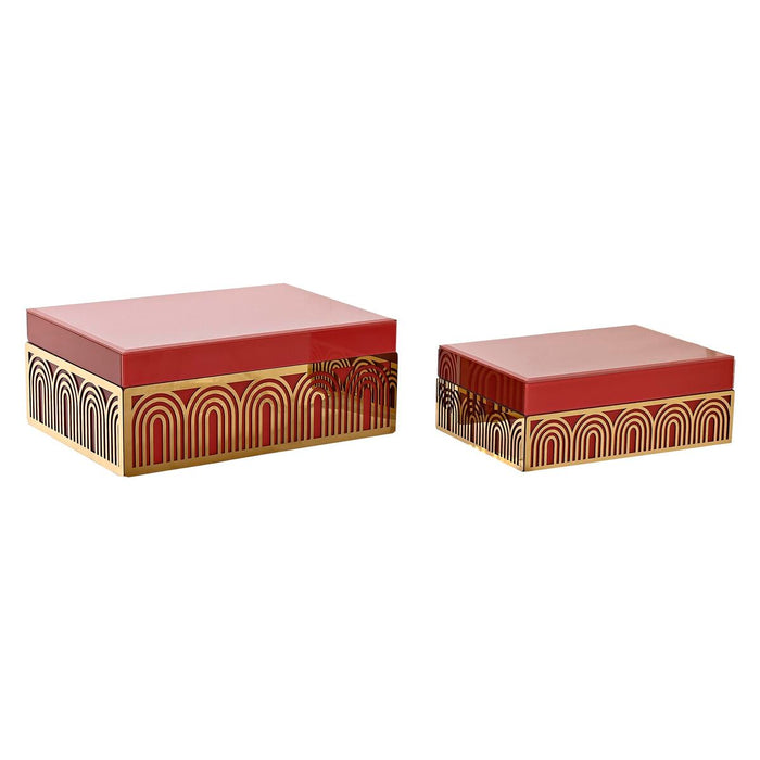 Caja-Joyero DKD Home Decor Metal Cristal Rojo Dorado Madera MDF 25 x 18 x 10 cm (2 Unidades)