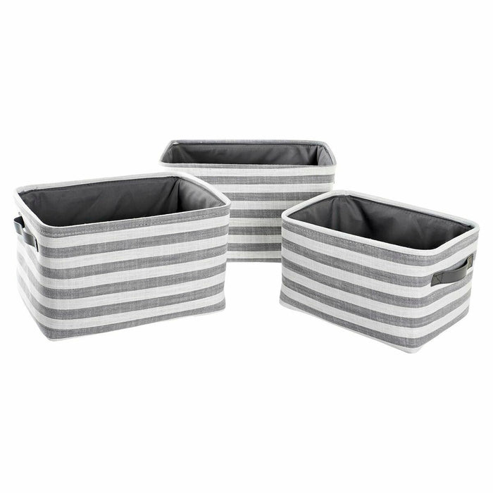 Set de basket DKD Home Decor Gris Rayures Coton (42 x 32 x 25 cm) (3 Pièces)