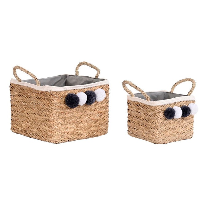 Set de basket DKD Home Decor Naturel Fibre naturelle Pompons 33 x 33 x 25 cm 2 Pièces