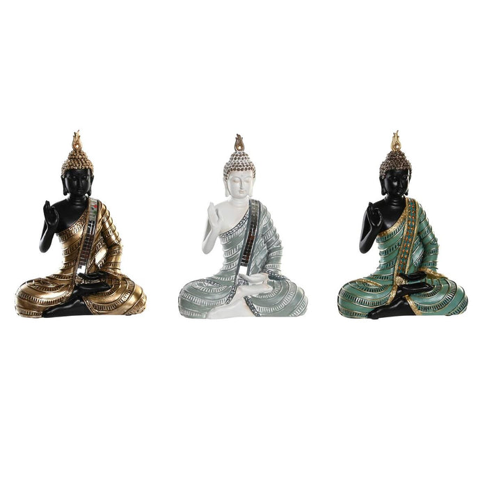 Figura Decorativa DKD Home Decor 19 x 10 x 26,5 cm Azul Dorado Buda Verde Oriental (3 Piezas)