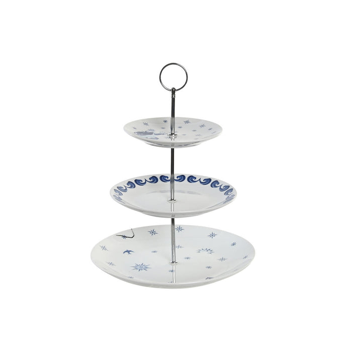 Frutero DKD Home Decor 27 x 27 x 34 cm Porcelana Azul Metal Blanco