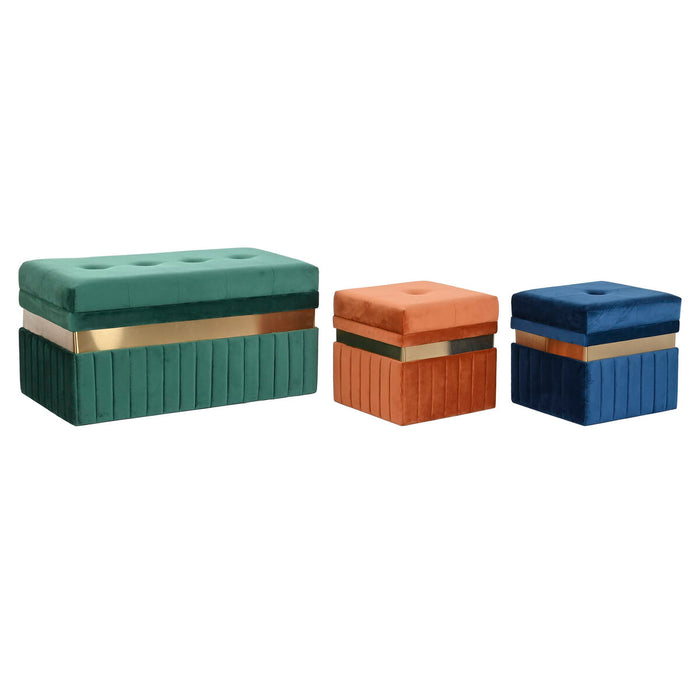 Banquette DKD Home Decor Bleu Vert Orange Doré Bois MDF 93 x 47 x 45 cm (3 Unités)