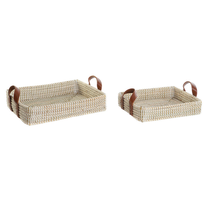 Juego de Bandejas DKD Home Decor Natural Marrón claro Urbano 41 x 32 x 9 cm (2 Unidades)