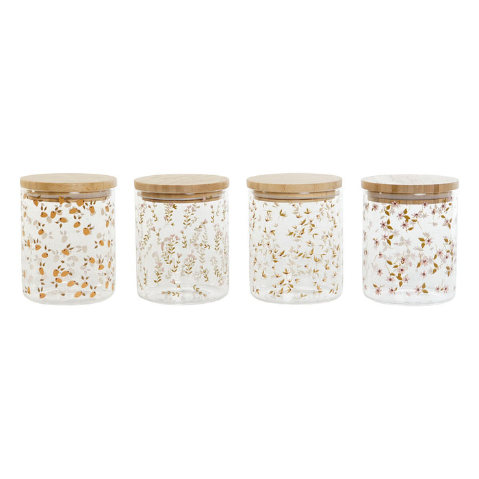 Bote DKD Home Decor Bambú Vidrio de Borosilicato Shabby Chic 700 ml 10 x 10 x 12,5 cm (4 Unidades)