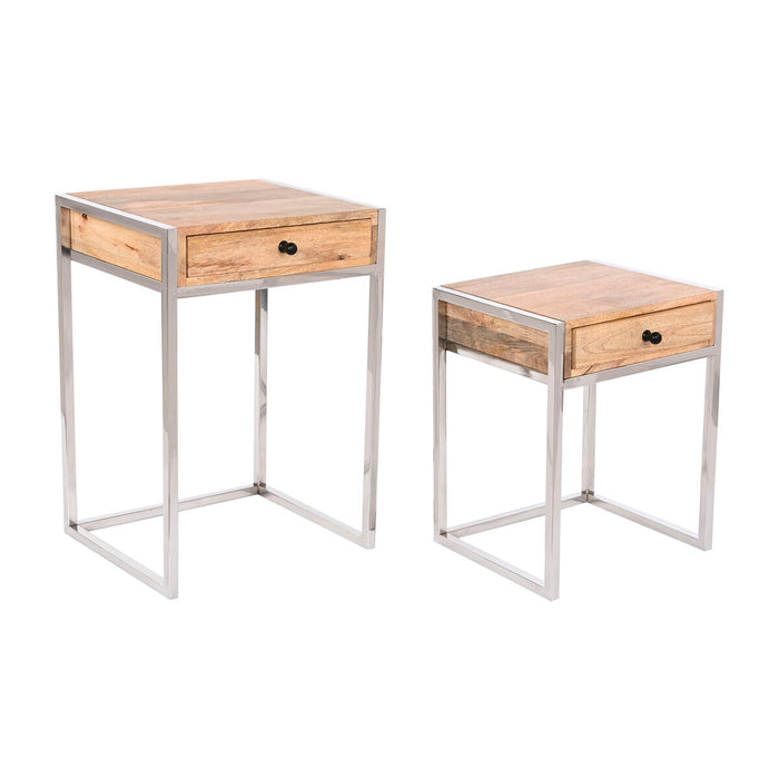 Jeu de 2 tables Home ESPRIT Marron Argenté Naturel Acier Bois de manguier 45,5 x 41 x 66,5 cm