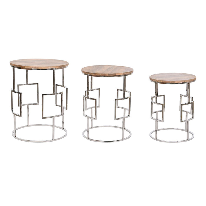 Set of 3 tables Home ESPRIT Brown Silver Natural Steel Mango wood 49,5 x 49,5 x 62 cm