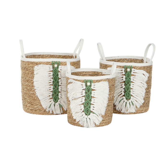 Juego de Cestas Home ESPRIT Blanco Verde Natural Fibra natural Tropical 39 x 39 x 47 cm (3 Piezas)