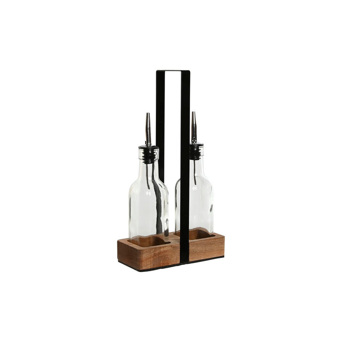 Set para Aliñar Home ESPRIT Negro Natural Cristal Madera de acacia 180 ml 15 x 7 x 28 cm