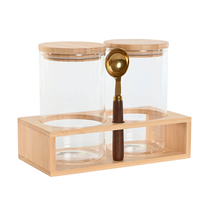 Set de 2 Botes Home ESPRIT Dorado Natural Bambú Vidrio de Borosilicato 24 x 12 x 18,5 cm