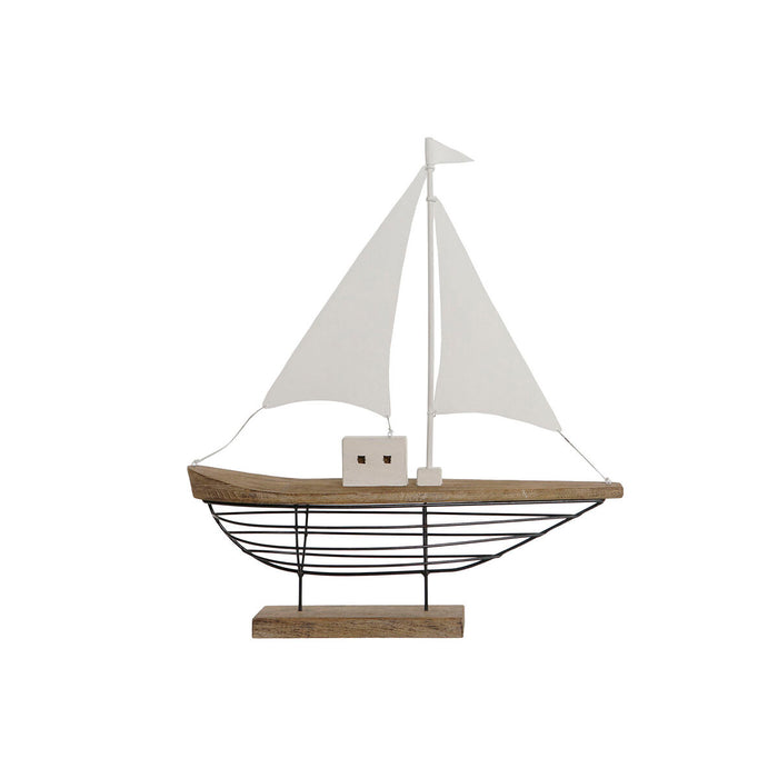 Figura Decorativa Home ESPRIT Blanco Natural Velero Marinero Acabado envejecido 54 x 15 x 61,5 cm