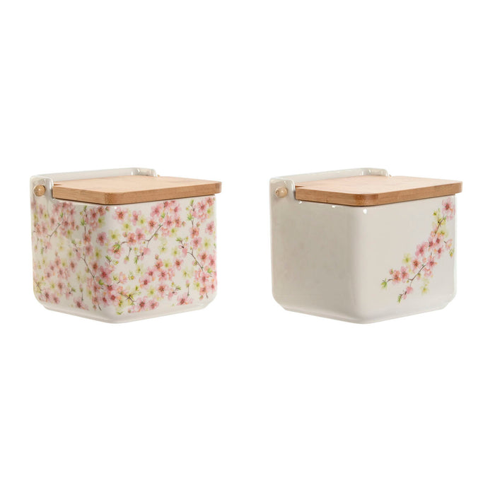 Salière avec couvercle Home ESPRIT Blanc Rose Lila Bambou 750 ml 14 x 12,5 x 12 cm (2 Unités)