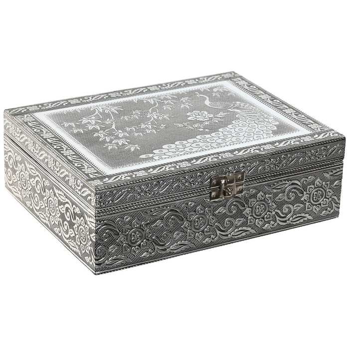 Jewelry box Home ESPRIT Green Silver Wood Aluminium 22,5 x 17,5 x 7,6 cm