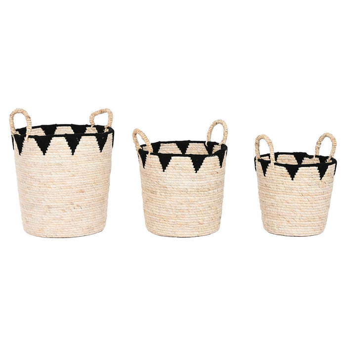 Juego de Cestas Home ESPRIT Negro Natural Fibra natural Boho 37 x 37 x 43 cm (3 Piezas)