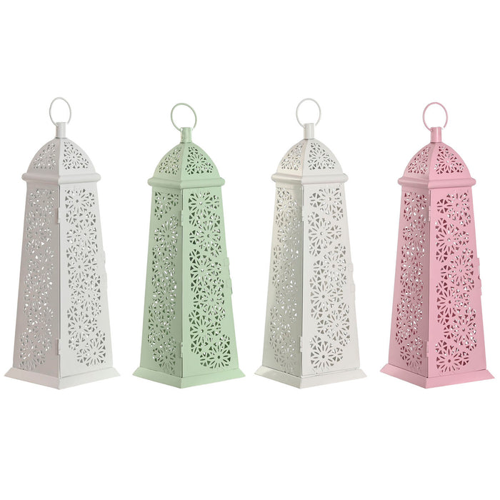 Farol Home ESPRIT Blanco Verde Rosa Metal Aluminio Shabby Chic 13 x 13 x 43 cm (4 Unidades)