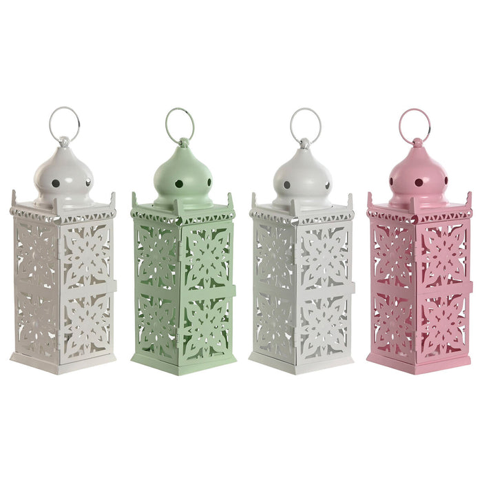 Farol Home ESPRIT Blanco Verde Rosa Hierro Oriental 10 x 10 x 30 cm (4 Unidades)