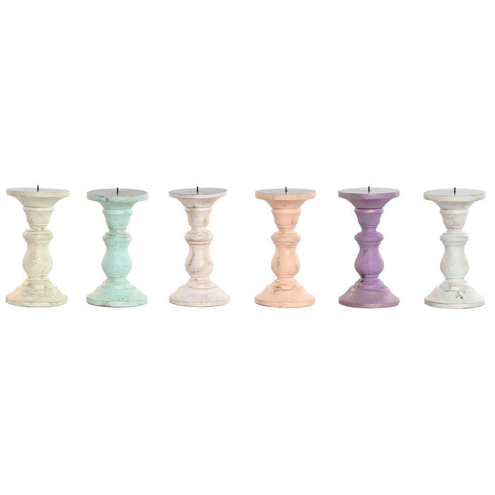 Candelabro Home ESPRIT Amarillo Azul Verde Rosa Metal Madera de mango Shabby Chic 10 x 10 x 18 cm