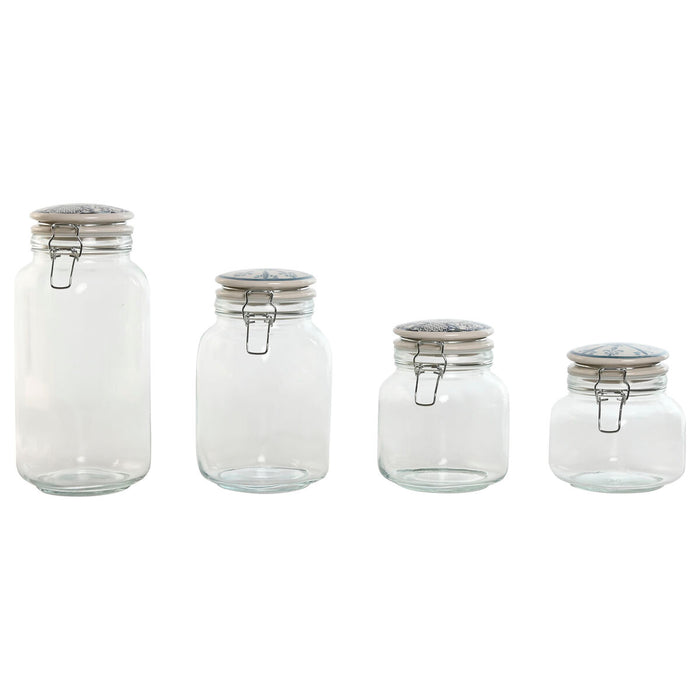 Set de 4 Botes Home ESPRIT Azul Blanco Metal Silicona Cristal Gres 800 ml 1 L 1,5 L 2,2 L 4 Piezas