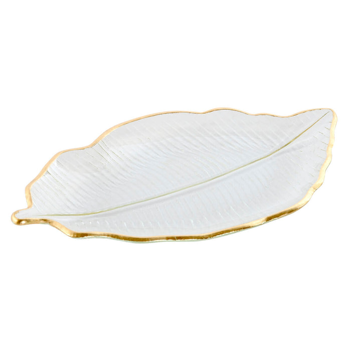 Centre de Table Home ESPRIT Transparent Doré Tropical Feuille d'une plante 31 x 17 x 2 cm