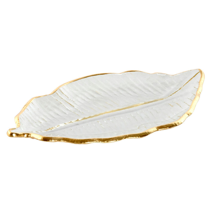 Centre de Table Home ESPRIT Transparent Doré Tropical Feuille d'une plante 23 x 13 x 2 cm