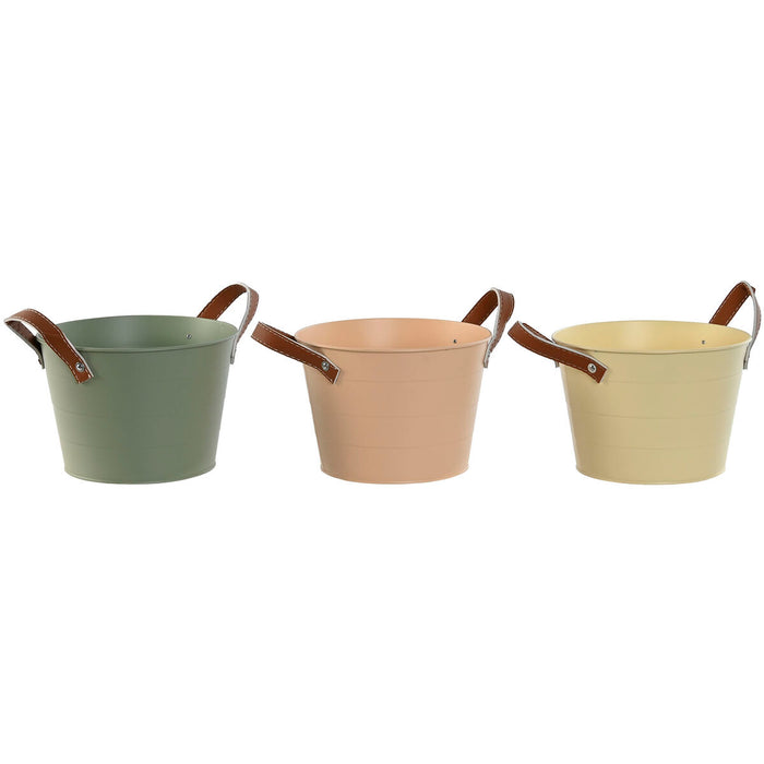 Cache-pot Home ESPRIT Jaune Vert Rose clair Polyuréthane Métal 20 x 20 x 14 cm (3 Unités)