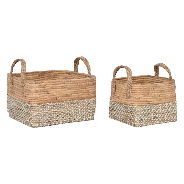 Juego de Cestas Home ESPRIT Blanco Natural Marrón claro PVC Hierba marina Junco 43 x 38 x 36 cm (2 Piezas)