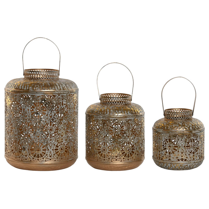 Set de Portavelas Home ESPRIT Dorado Metal 24 x 24 x 32 cm