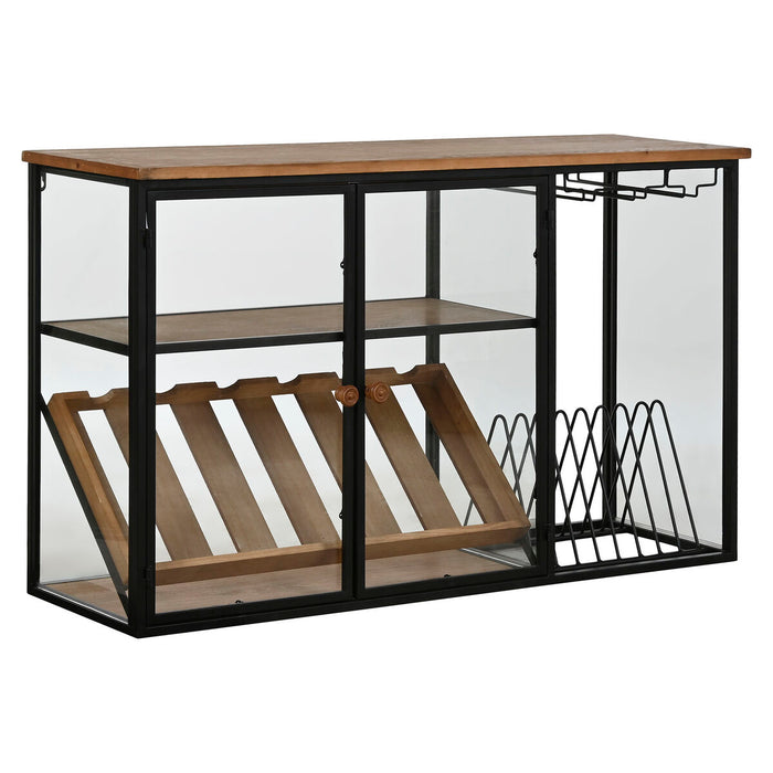 Botellero Home ESPRIT Negro Natural Madera Metal Cristal 102 x 32 x 60 cm