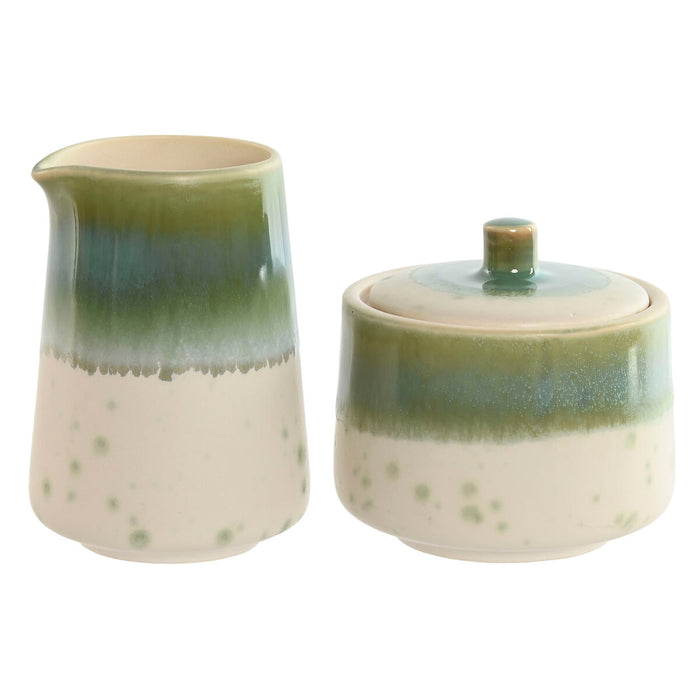 Lechera y azucarero Home ESPRIT Blanco Verde Porcelana 250 ml 9 X 9 X 8,4 cm 2 Piezas