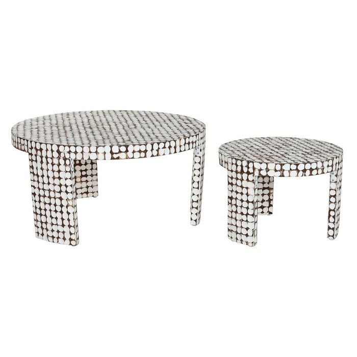 Jeu de 2 tables Home ESPRIT Blanc écorce d'arbre Fibres de coco 90 x 90 x 45 cm