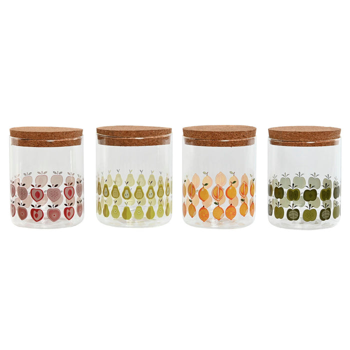 Bote Home ESPRIT Amarillo Verde Natural Corcho Silicona Vidrio de Borosilicato Shabby Chic 700 ml (4 Unidades)